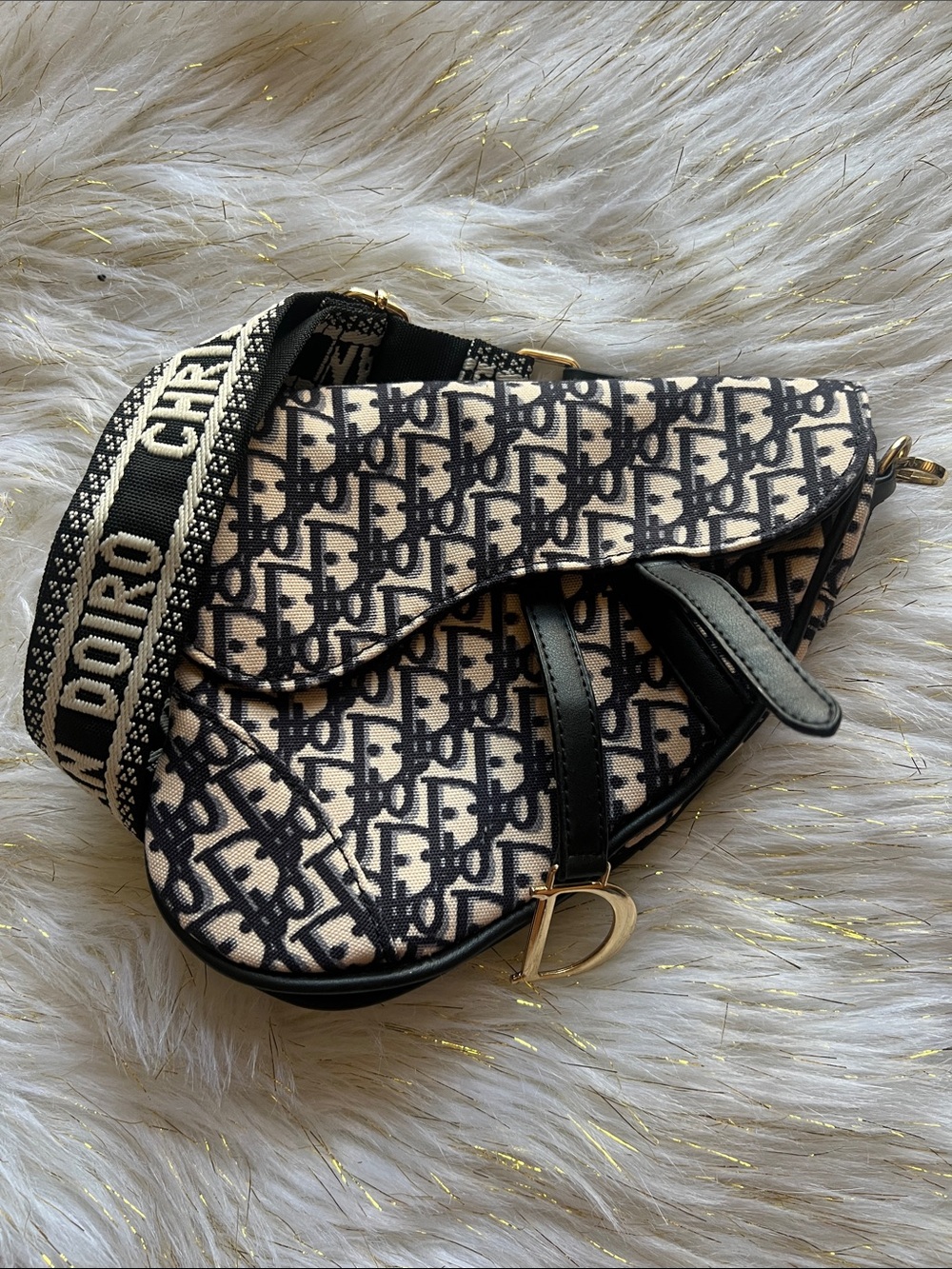 Dior Navy and Cream Saddle Crossbody with Logo Strap